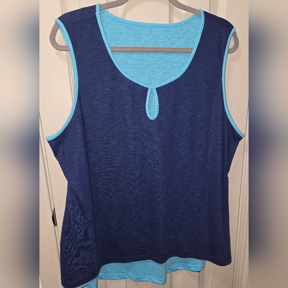 NWOT Soft Surroundings Keyhole Neck Reversible Tank Top Shirt Teal Navy Blue 1X - Picture 2 of 6